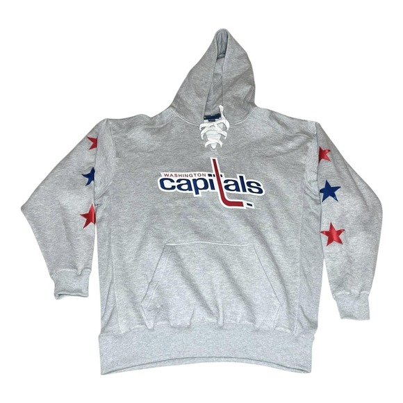 Washington Capitals Hoodie Mens 2XL Gray NHL Hockey Lace Up Throwback Pullover